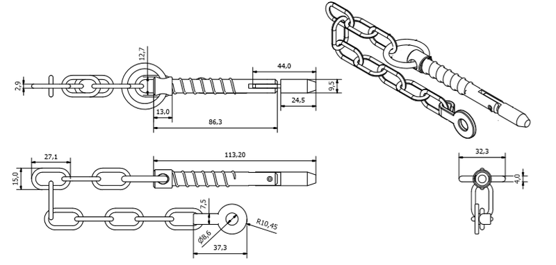9.5mm x 63mm Sword Retaining Cotter Pin