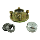 Trailer Cast Wheel Hub 4" PCD - 1" Taper Bearing 4 Stud with Wheel Nuts and Cap